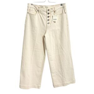 NWT a.n.a. High Rise Wide Leg Jeans Sz 14 Beige Exposed Button Fly